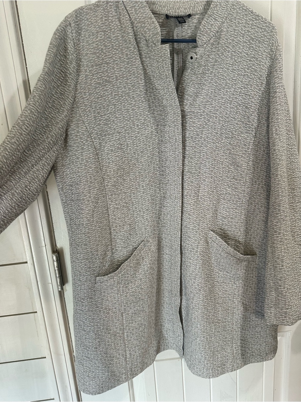 Eileen Fisher M Gray Textured Tencel Cotton Longline Jacket Italian Fabric - Picture 5 of 7